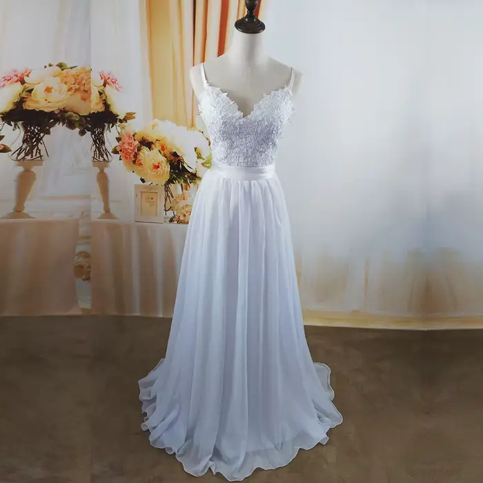 ZJ9113-Robe de Mariée Blanche Ivoire Personnalisée, pour Mariage à la Plage, Bretelles Spaghetti, De