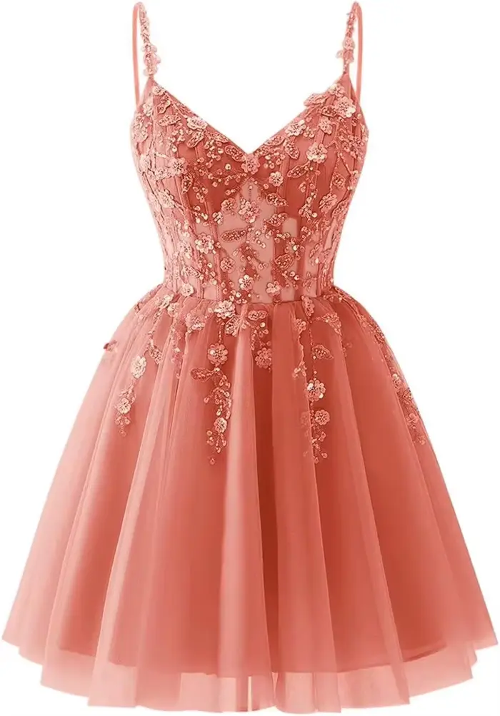 Robes de bal personnalisées pour adolescentes, avec appliques en dentelle florales, bretelles spaghe