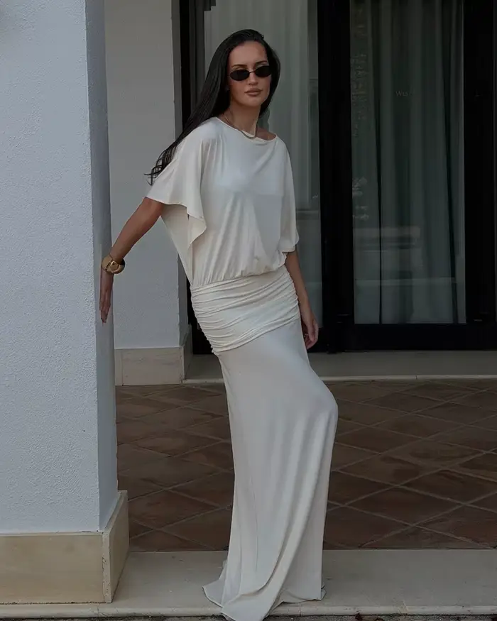 Robe longue plissée pour femme style chic et élégant polyester pour vacances et occasions spéciales