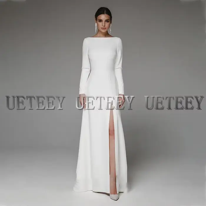 Robes de mariée en Jersey modernes et élégantes, personnalisées, Sexy, fente latérale, manches longu