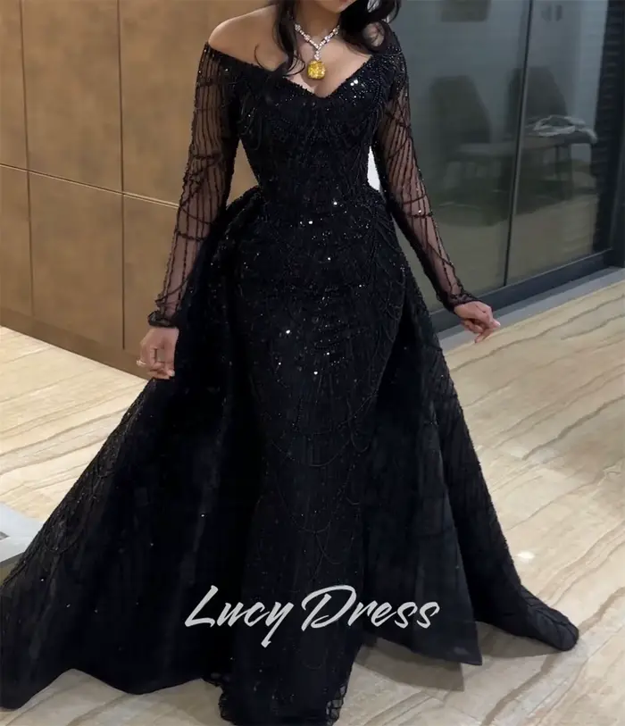 Lucy personnalisé robes de soirée luxueuses 2025 femme robe de soirée robe d'occasion spéciale paillettes tissu robes de bal فساتmavera