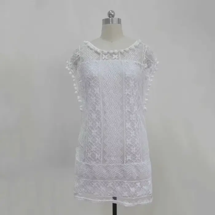 Robe blanche en dentelle pour femmes, décontractée, sans manches, mini, pour l'été, plage, occasions spéciales