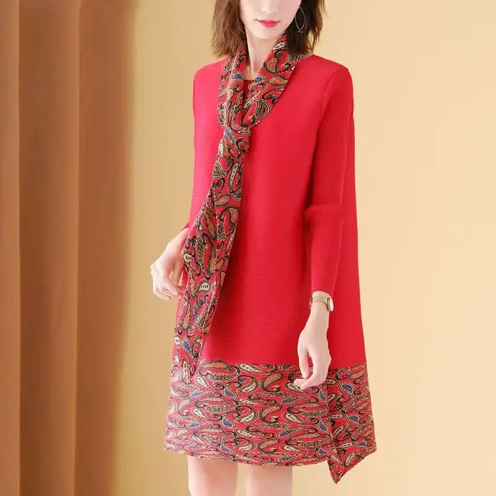Robe mi-longue vintage à imprimé cachemire pour femme, écharpe patchwork, vêtements assortis pour fe