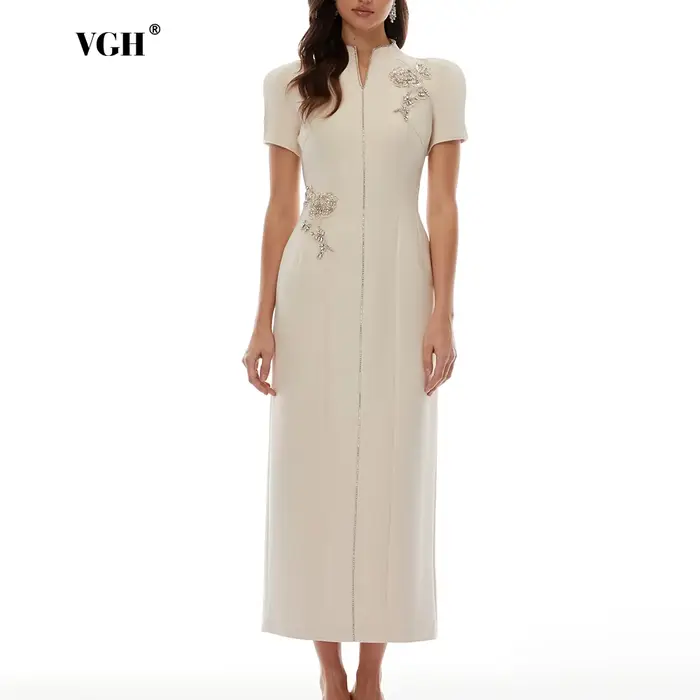 Robe longue VGH abricot à col mandarin pour femme