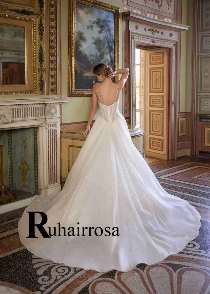 Robe de mariée personnalisée Ruhair Rosa sans manches avec fermeture éclair, train court plissé pour femmes occasions spéciales