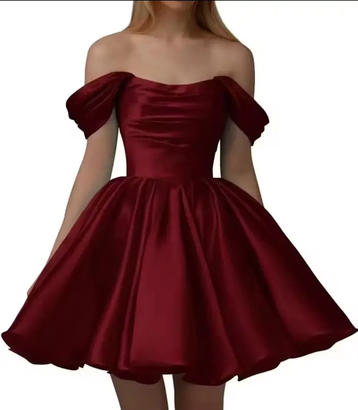 Robe de mariée courte élégante JIERUIZE en polyester satiné pour femmes, hors de l'épaule, silhouette en une ligne, décolleté Mon Amour, confectionnée pour les occasions spéciales et soirées inoubliables