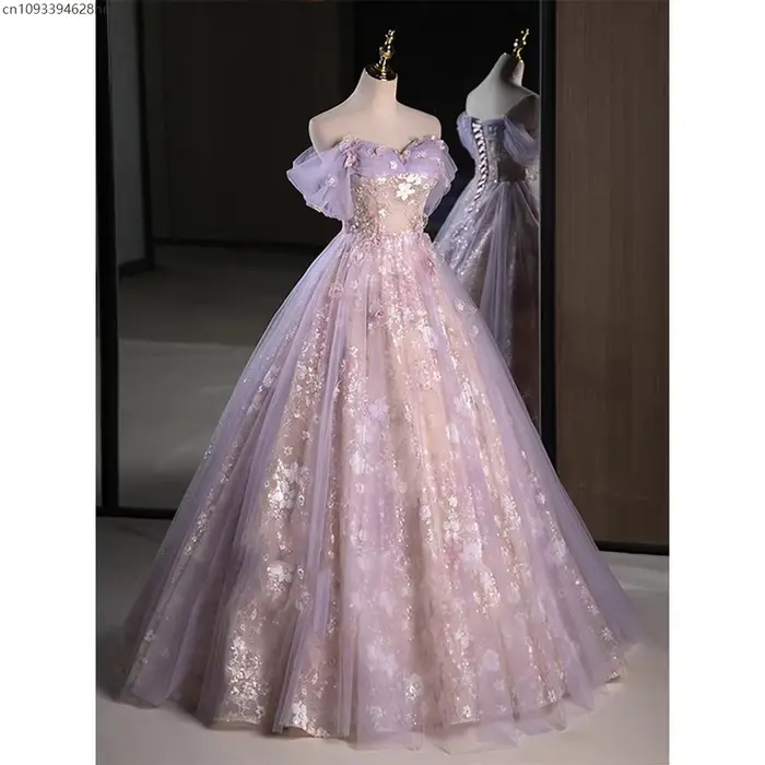 Robe de soirée de luxe rose violet pour femmes
