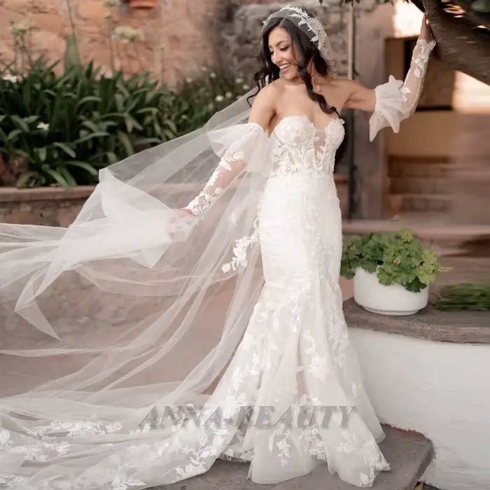 Anna – robe de mariée en forme de cœur, attrayante, avec des Appliques en dentelle, en Tulle, sirène