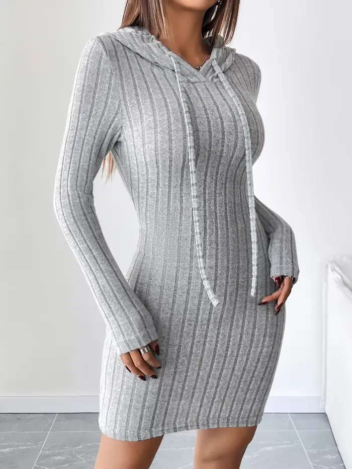 Robe ajustée à capuche tricotée côtelée décontractée pour femme toute saison occasions spéciales