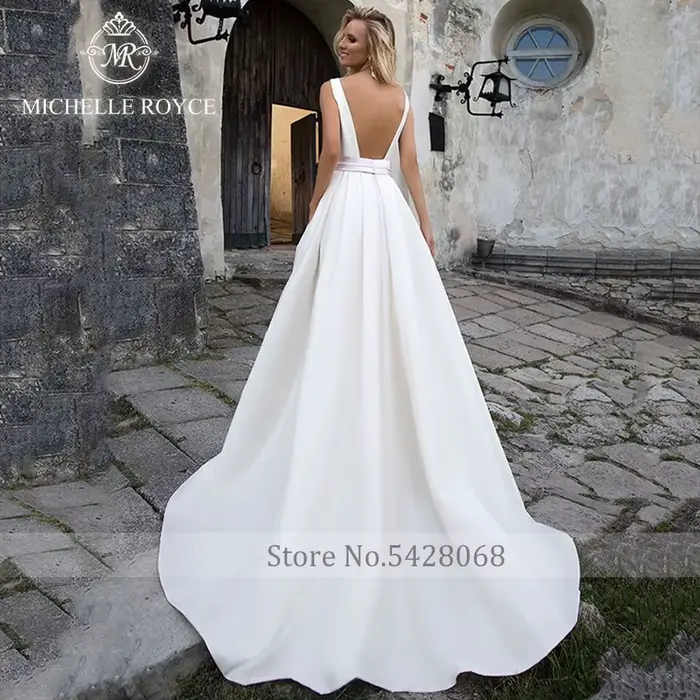 Michelle Royce-Robe de mariée en satin A-ligne