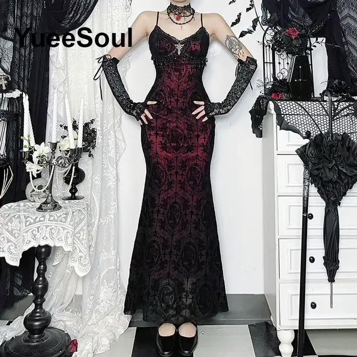 Robe Gothique Femme Sans Manches Dentelle Noire Moulante Mini Robes 2026 Y2K Grunge Punk Harajuku Lolita Fairy Core Vêtements d'Halloween
