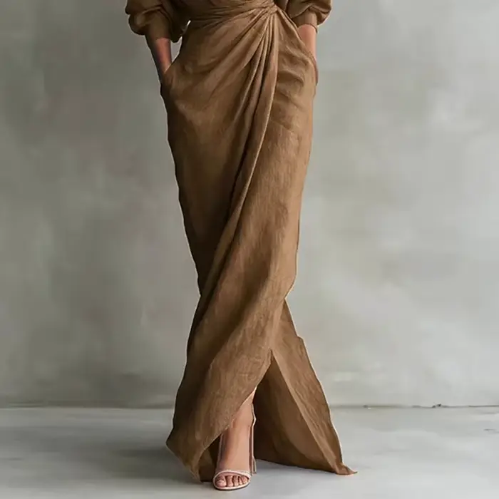 Robe longue moulante élégante pour femme, col en V, taille nouée, manches longues, couleur unie, style décontracté, idéale pour les soirées, la plage, les vacances et les événements décontractés