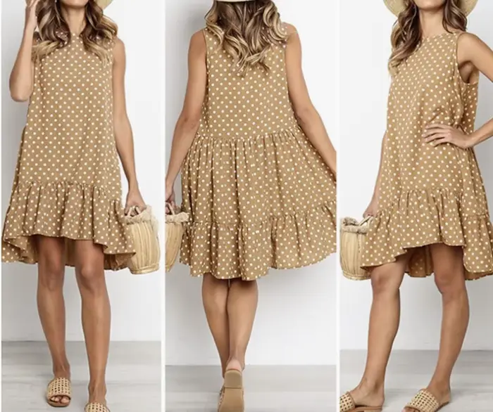 Robe simple et élégante à volants et à pois floraux