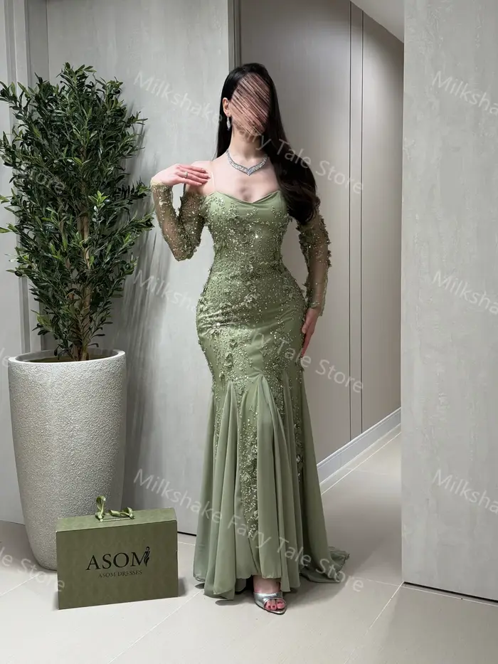 Robes de soirée sirène vert sauge