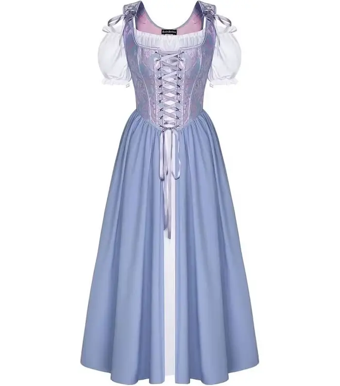 Robe de princesse à longues manches pour femme, style Renaissance, robe médiévale moulante, manches bouffantes, robe de fée