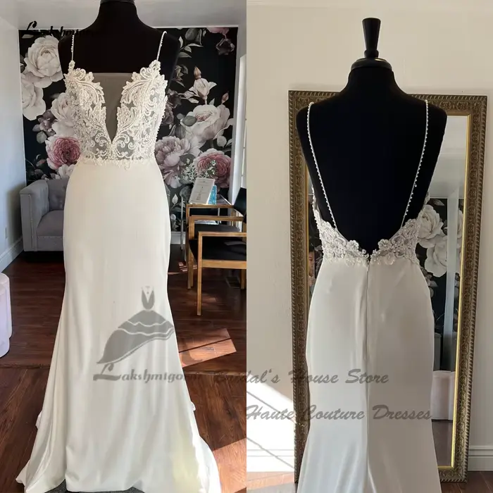 Yanshmigown-Robe de mariée en dentelle style sirène vintage pour femme, tenue de plage sexy, style b