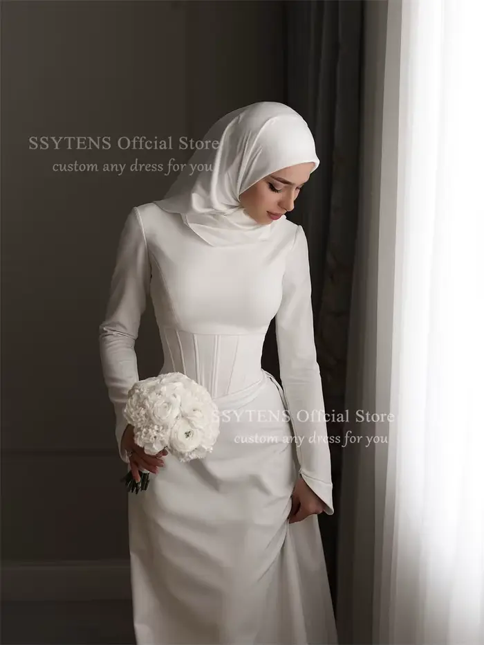 Robe de mariée musulmane SSYTENS sirène/trompette col montant voile personnalisable pour cérémonie de mariage et occasions spéciales