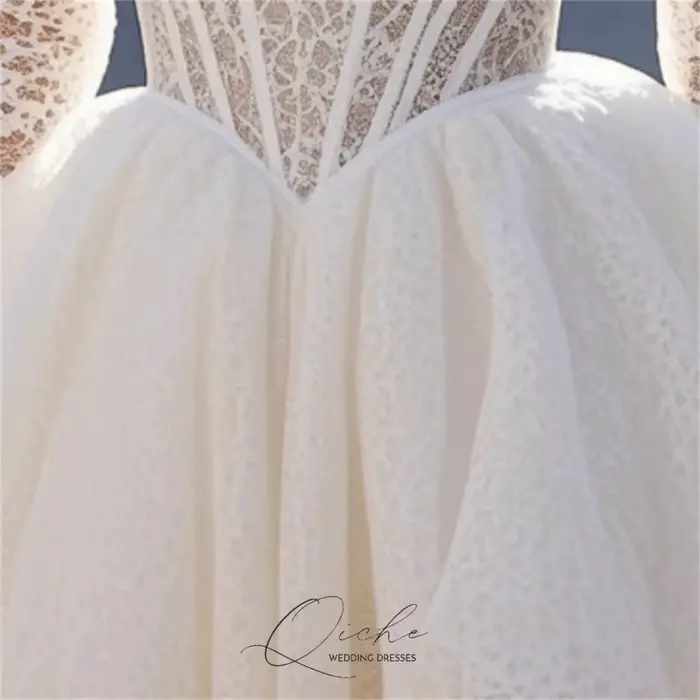 QICHE – robe de mariée trapèze courte en dentelle pour femmes