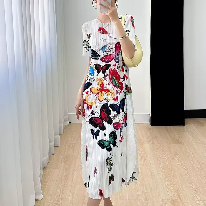 Miyake robe longue plissée robes de soirée imprimé femme été plissé Joker mode léger luxe élégant da