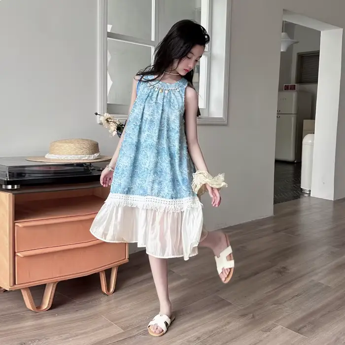 Robe élégante en tissu Jacquard bleu pour filles