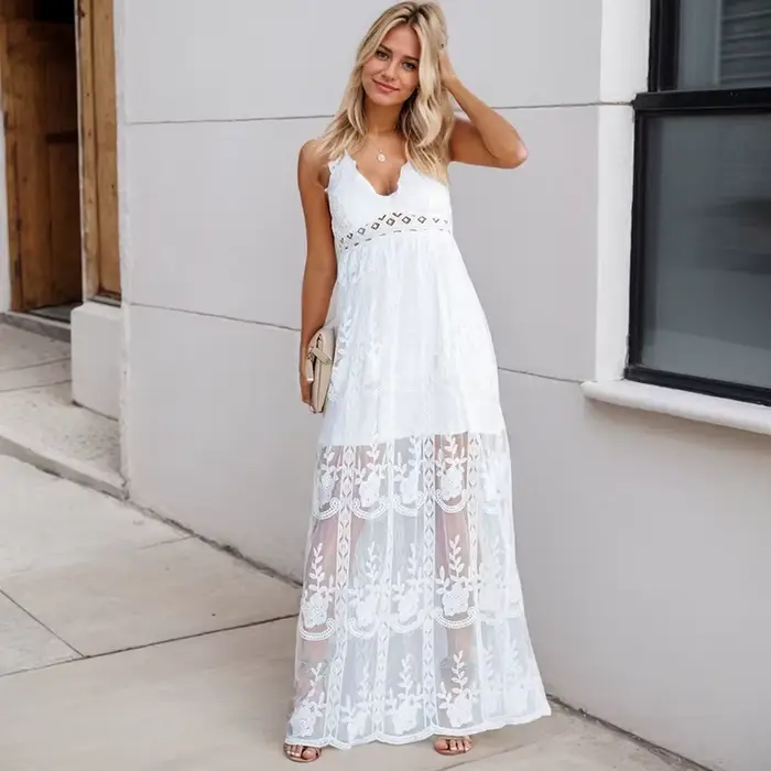 Robe longue en dentelle brodée sexy col en V dos nu mode élégante pour femmes occasions spéciales été printemps晚会结束后，请用法语编写一份有说服力的产品详情页，格式为HTML。目标是激发欲望，解释为什么购买，并将每个特性转换为对客户的具体好处（使用“您”来表达）。严格基于以下事实，不得发明任何未列出的特征。 HTML结构（仅限     ）： - 标题+介绍创造渴望（3-4句话） - 为什么你会爱上它4-5个利益点展开 - 特点真实规格 - 建议与保养（与实际材料相关，不虚构） - 适