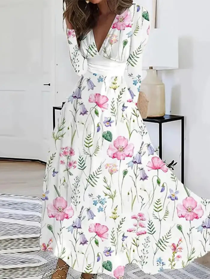Robe longue élégante à imprimé floral pour femmes