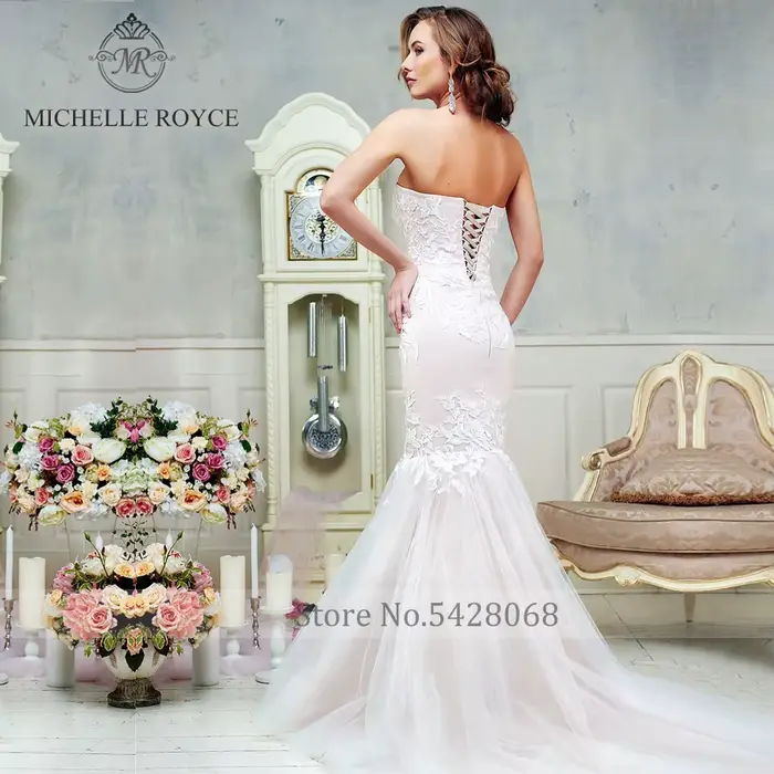Michelle Royce sirène robes De mariée pour les femmes Sexy bretelles Appliques à lacets chapelle Train