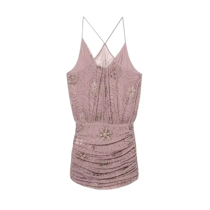 MUJER paillettes Tulle Mini robe femmes froncé Slip robes courtes pour femme de luxe fête