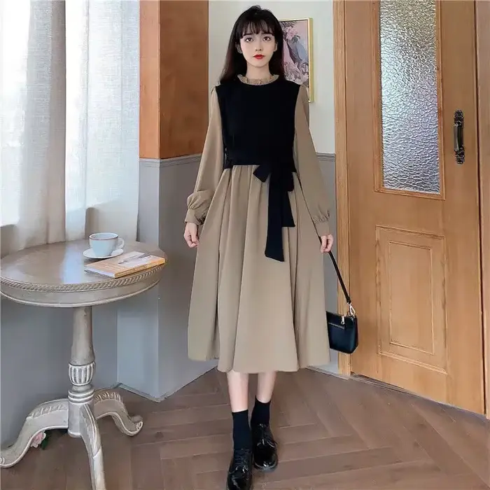 Robe kaki à manches longues pour femmes