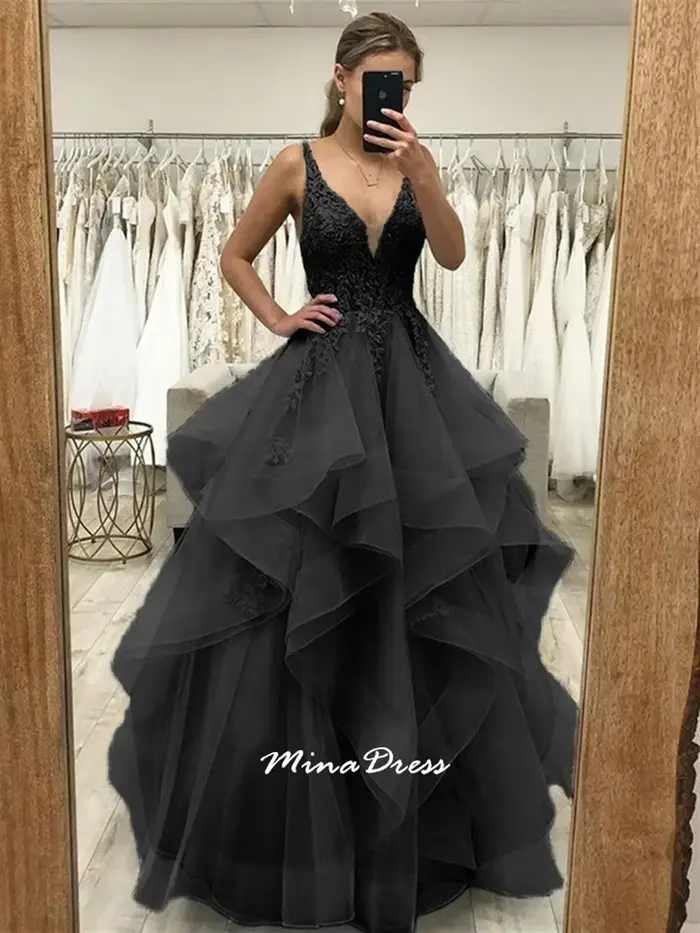 Robe de soirée Mina en dentelle et broderie dos nu sans manches pour femmes, élégante et personnalisable pour bal, gala et événements formels