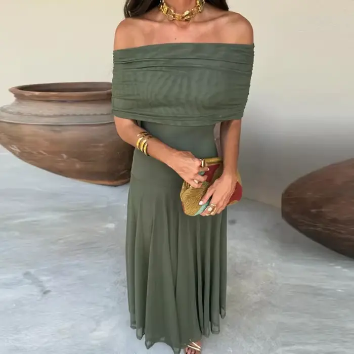 Robe longue fourreau asymétrique épaule dénudée pour femmes