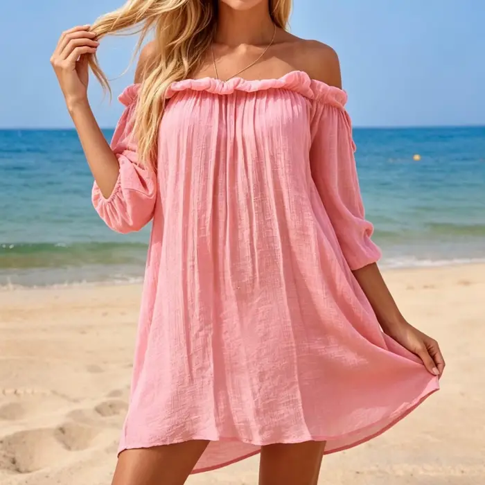 Robe courte asymétrique style plage en polyester et fibre de viscose pour femmes occassions estivales sorties plage vacances