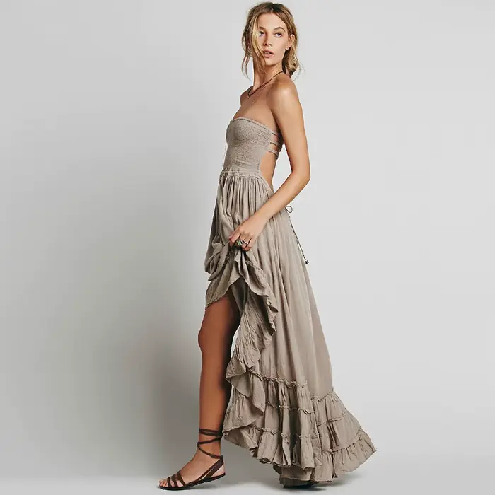 Robe de plage bohème sans manches et cou fendu pour femmes, longueur cheville, disponible en plusieurs couleurs et tailles pour une variété d'occasions