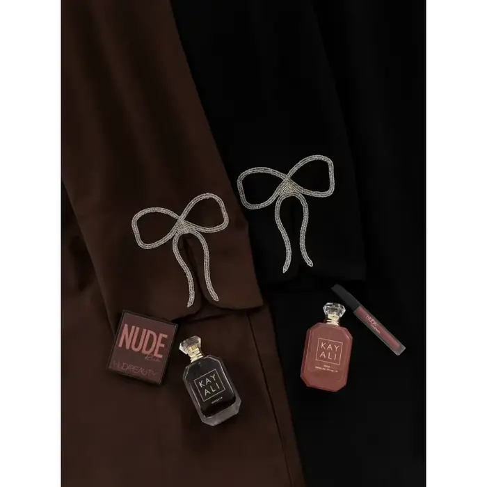 Abaya pour femme élégante polyester tricotée avec arc décoration pour occasions spéciales automne hiver