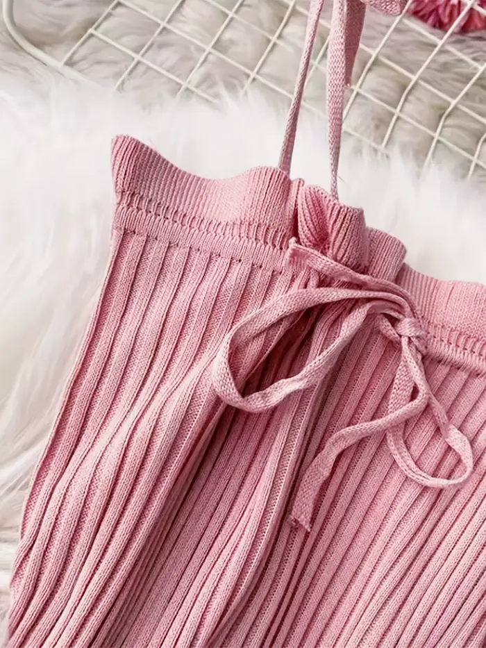 Robe côtelée à lacets, élégante