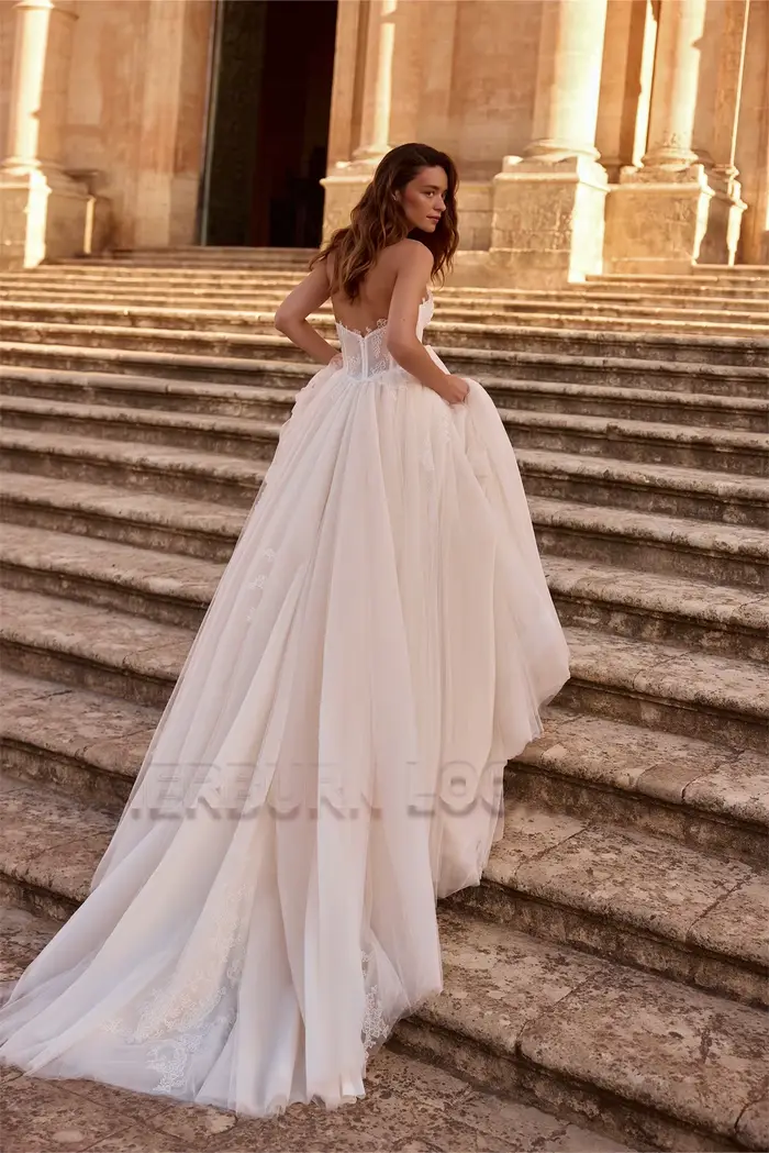 Robe de mariée élégante HERBURN coupe trapèze pour femme, avec corset en dentelle, dos plissé, fermeture éclair, robes de fiançailles, Vestidos De Novia personnalisables