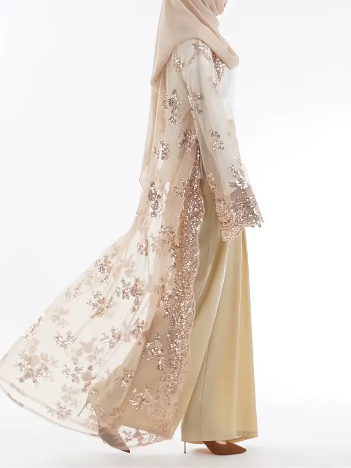 Robe arabe musulmane décontractée avec paillettes en acétate pour femmes toute la saison occassions spéciales et activités quotidiennes