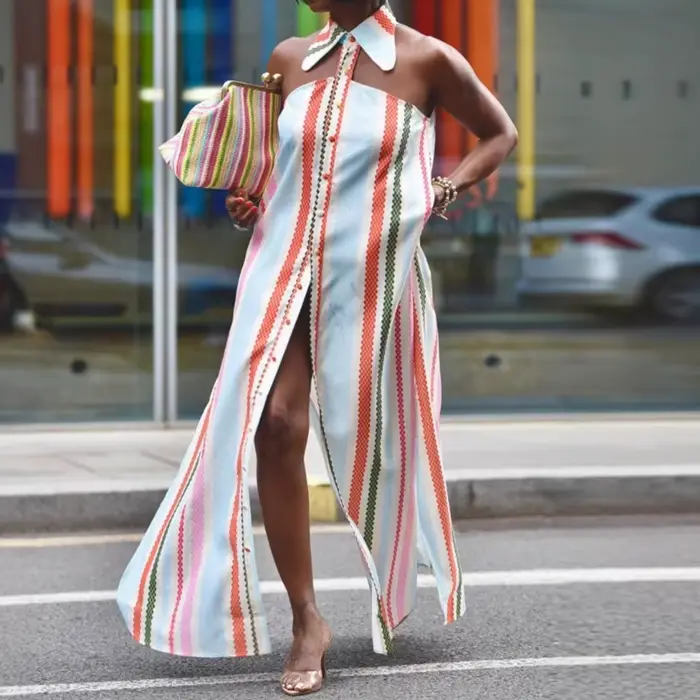 Robe d'été élégante à rayures imprimées