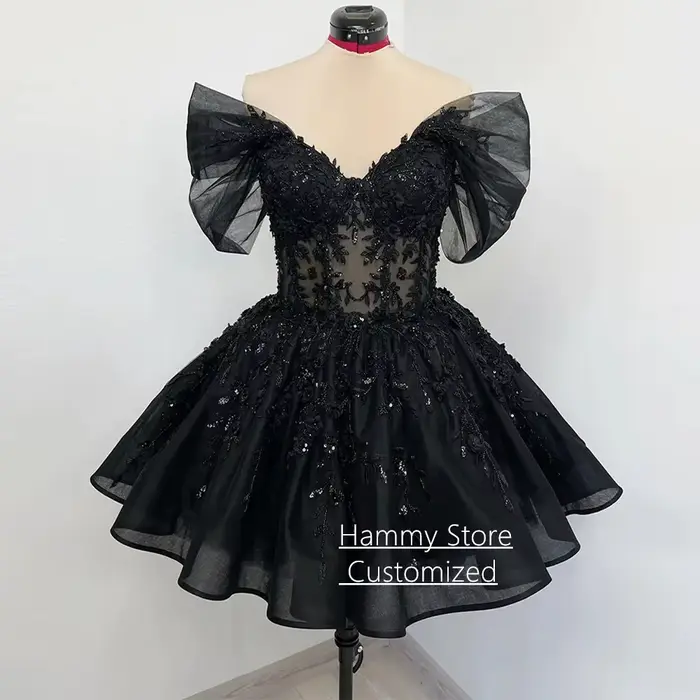 Robe de mariée gothique courte personnalisée, épaules dénudées, col en V, transparente, avec perles 