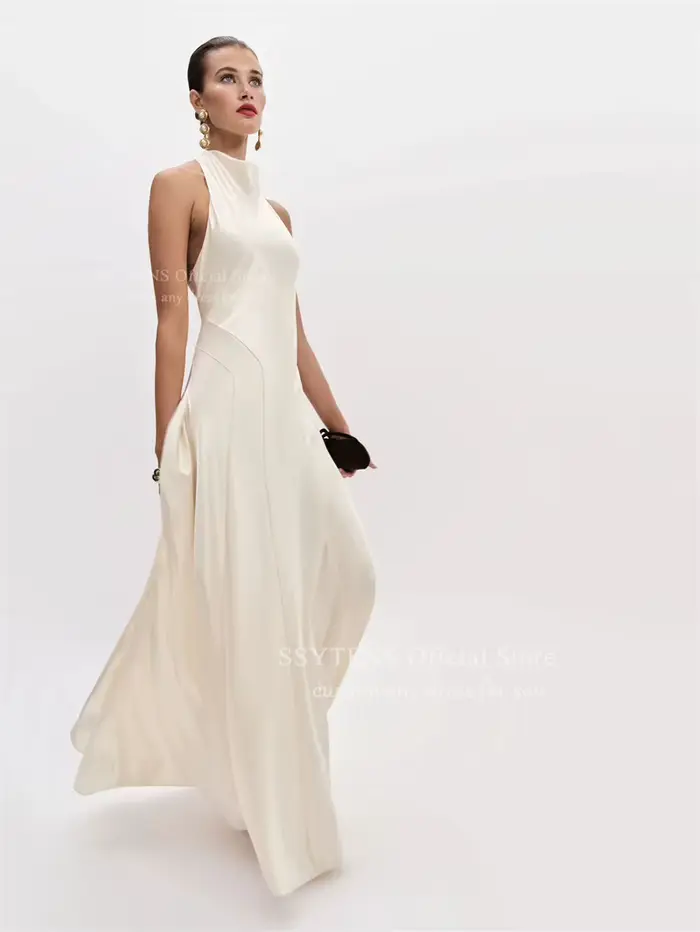 SSYTENS Robes de mariée civiles sexy dos nu en satin de soie