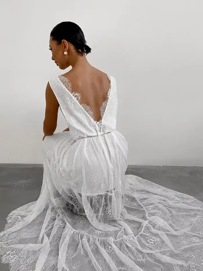 Robe longue en dentelle pour femmes