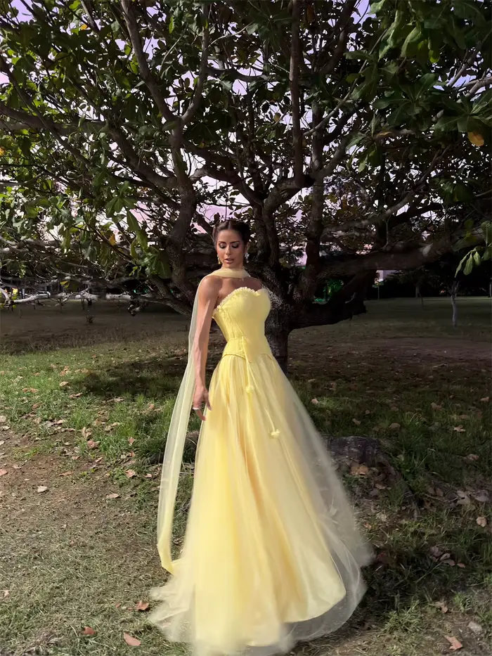 Robe de soirée bustier personnalisée Contessa jaune citron