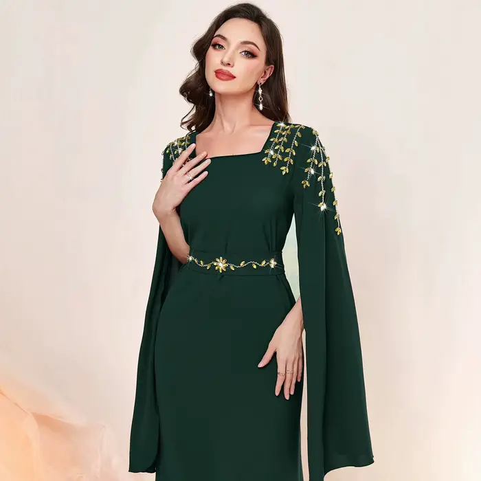 Robe longue musulmane modeste pour femme, Abaya de Dubaï, avec manches fendues, broderies florales, 