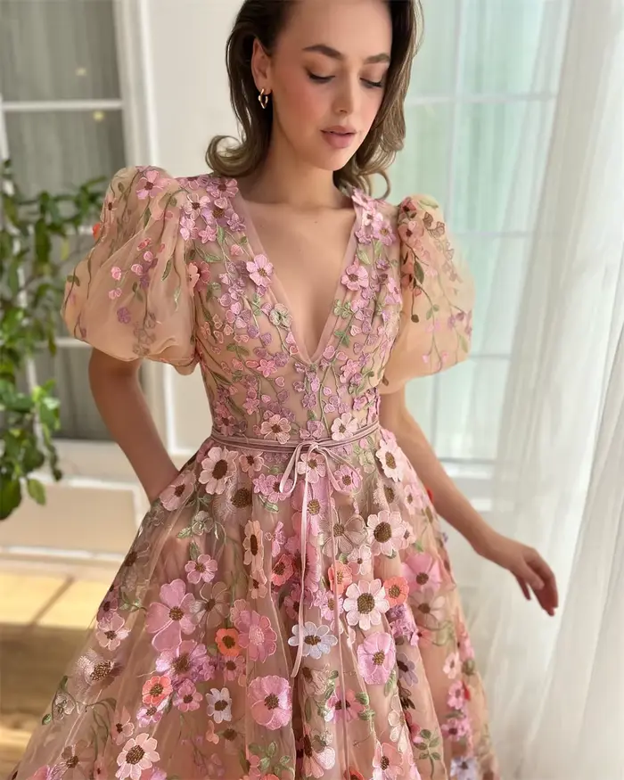 Cathy-Robes de mariée en tulle à col en V