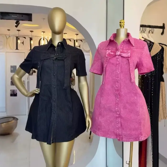 Robe Femme Mi-longue Coupe Évasée Y2K Streetwear Manches Courtes Nœud Élégante Épissée Soirée Travail 2026