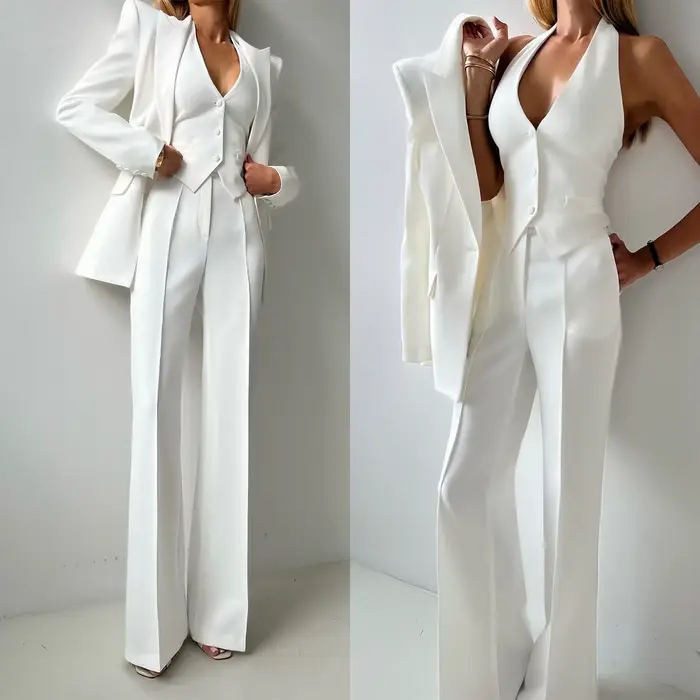 Costumes pantalons de mariage blancs pour femmes, coupe couvertes pour dames, Rh, soirée, fête d'ann