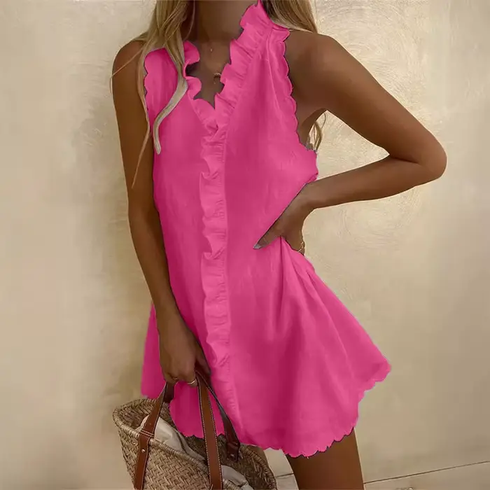 Robe décontractée en coton et lin beige pour femmes style plage été casual chic vacances