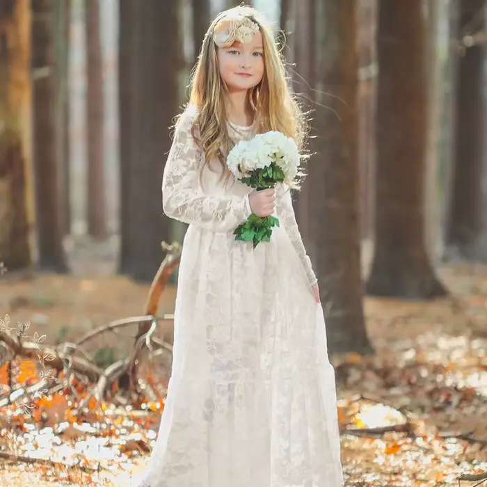 Robe élégante pour filles avec manches longues, dentelle rose brodée, robe de princesse, vêtements pour enfants, demoiselle d'honneur, mariage, remise de diplôme, robe Eid