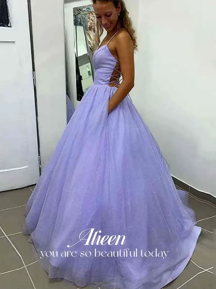 Aileen-Robe de Soirée Longue pour Femme, Tenue Élégante, Dos aux, Sexy, Ligne A, Violet Lavande
