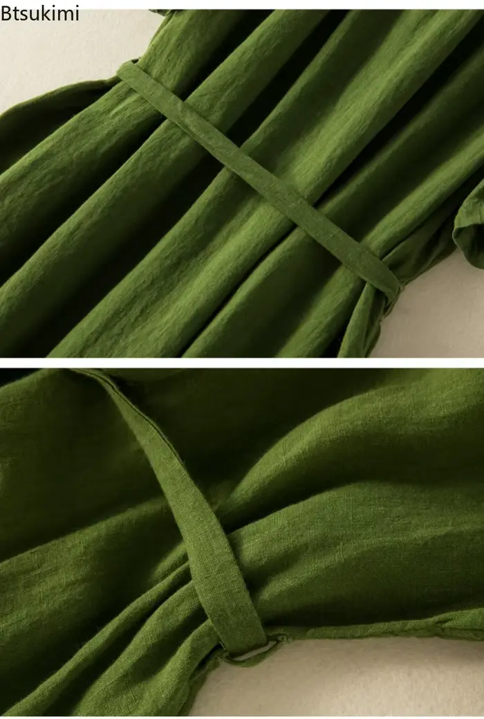 Robe en coton et lin décontractée vintage maxi à lacets pour femmes d'été ocasions spéciales et quotidiennes